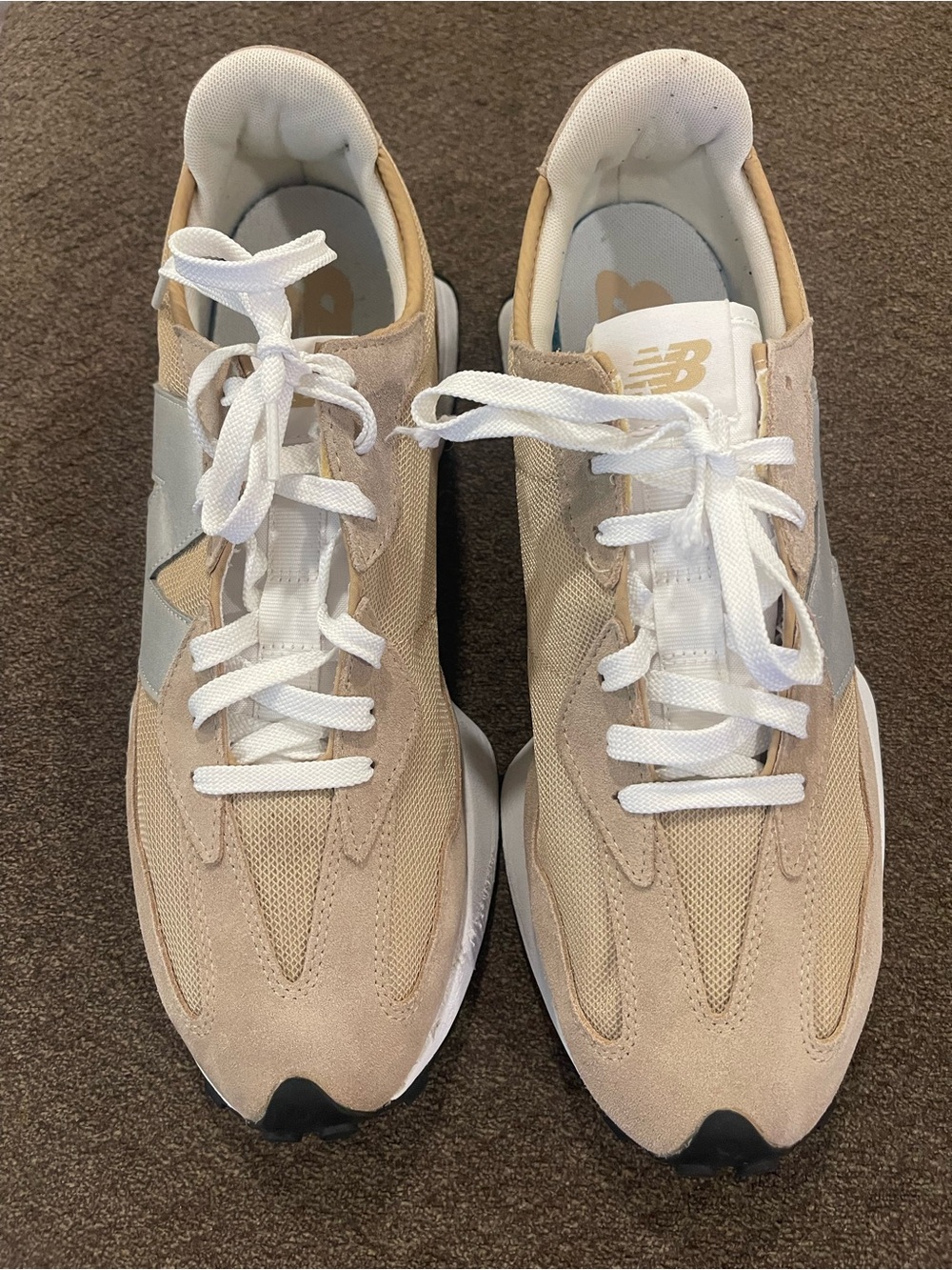 New Balance Men’s Tan Suede Mesh Sneakers with White Accents